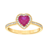 14kt Yellow Gold Womens Pink White Heart Round Cubic-Zirconia Heart Ring